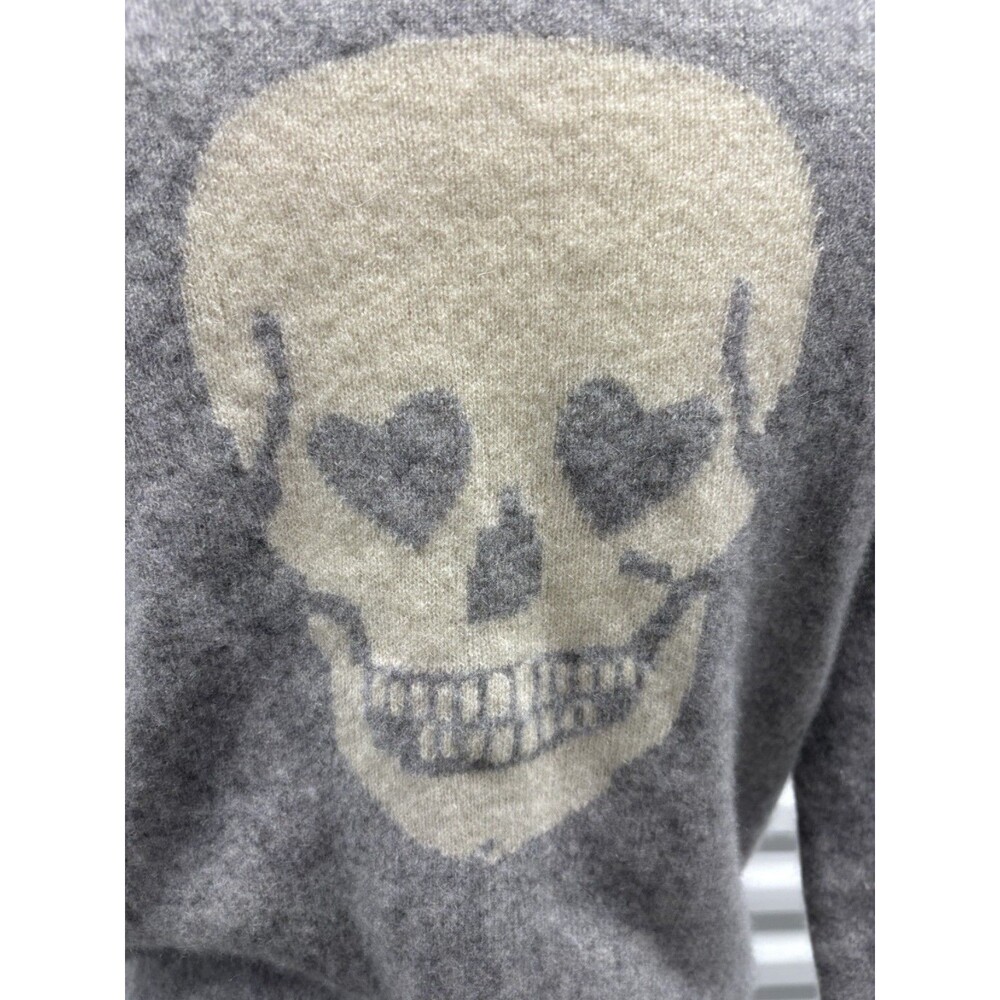 100% Cashmere Gray Skull Sweater Heart Eyes Back Graphic Boat Neck Oversized